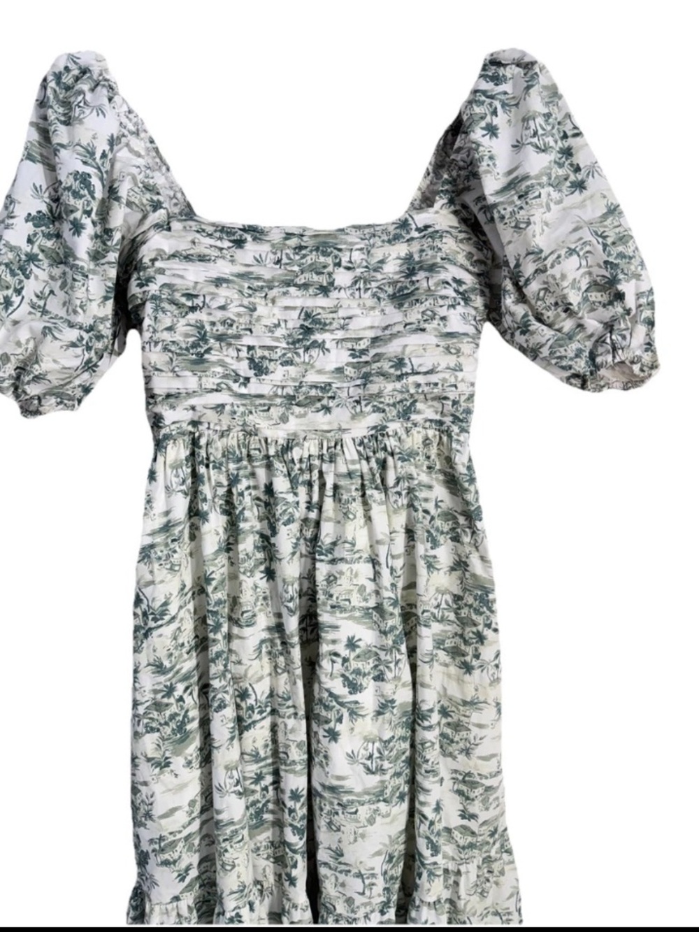 Abercrombie & Fitch Emerson Dress Poplin Puff Sleeve Midi Olive Size S NWOT - Picture 4 of 10
